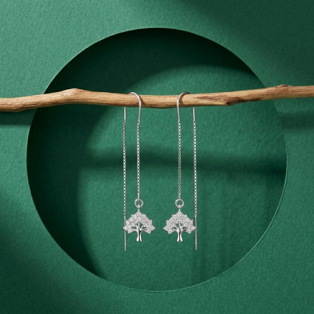 Stone-Set Tree of Life Threader Earrings, additional product view 5