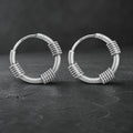 Silvme Balinese Coil Bali Hoop Earrings design detail - 925 sterling silver bali hoop earrings with polished silver finish