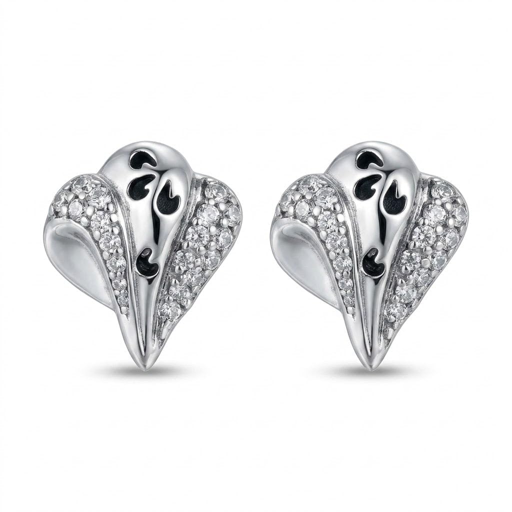Black Swirl Leaf 925 silver stud earrings for women, gift for girlfriend, shown as a matching pair