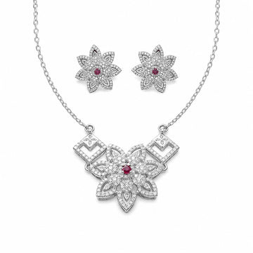 Silvme 925 Sterling Silver Sparkling Cubic Zirconia Chain Pendant Necklace & Stud Earrings Set