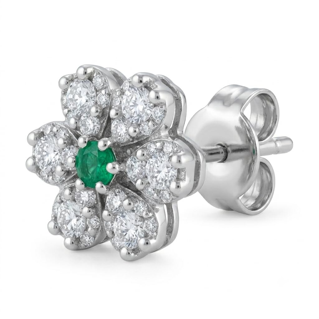 Green-Centre Flower Stud Earrings, front product view