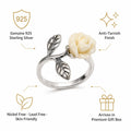 Silvme Pure 925 Sterling Silver Carved Rose Botanical Ring for Women | Sculpted Floral Grace