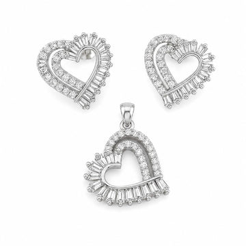Baguette Heart 925 sterling silver pendant and stud earrings jewellery set with cubic zirconia by Silvme â€” lifestyle gift image