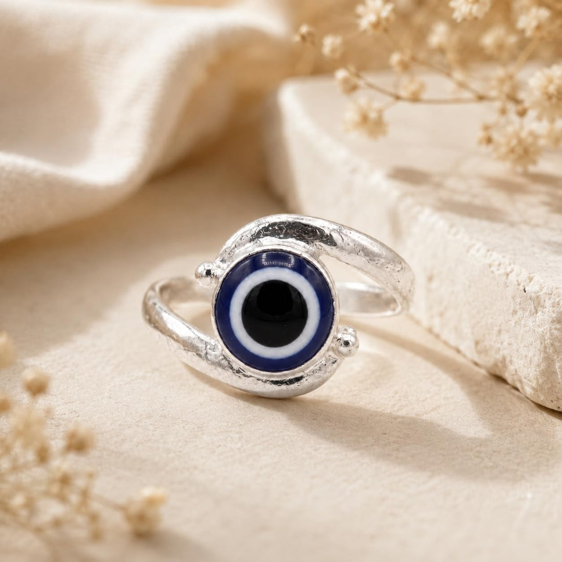 Silvme 925 Sterling Silver Minimalist Evil Eye Ring for Women