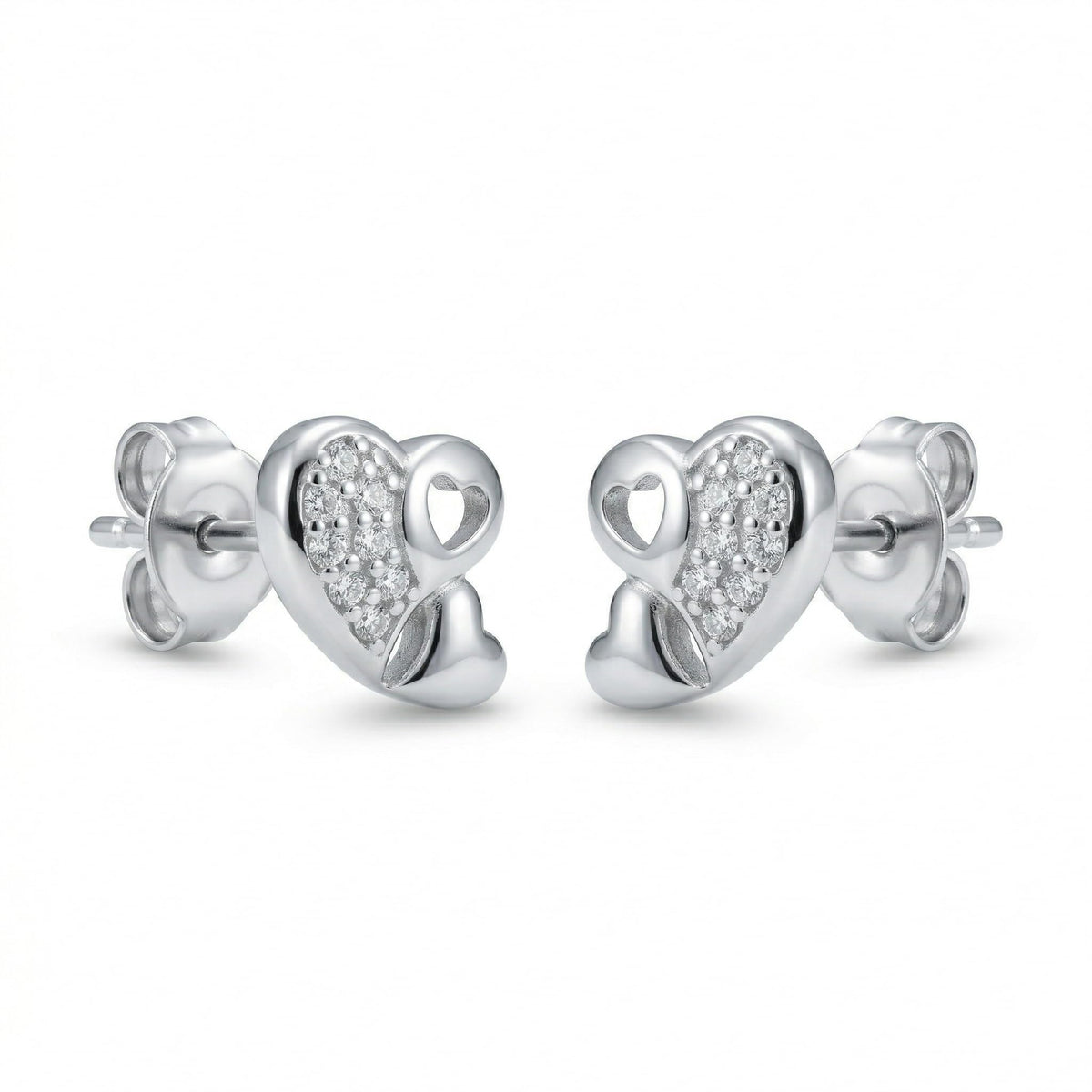 Double-Heart Stud Earrings, close-up detail