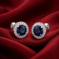 Blue Round Halo Stud Earrings, additional product view 7