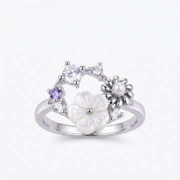 Silvme Pearlescent Garden Wreath 925 sterling silver ring for women — front view on white background