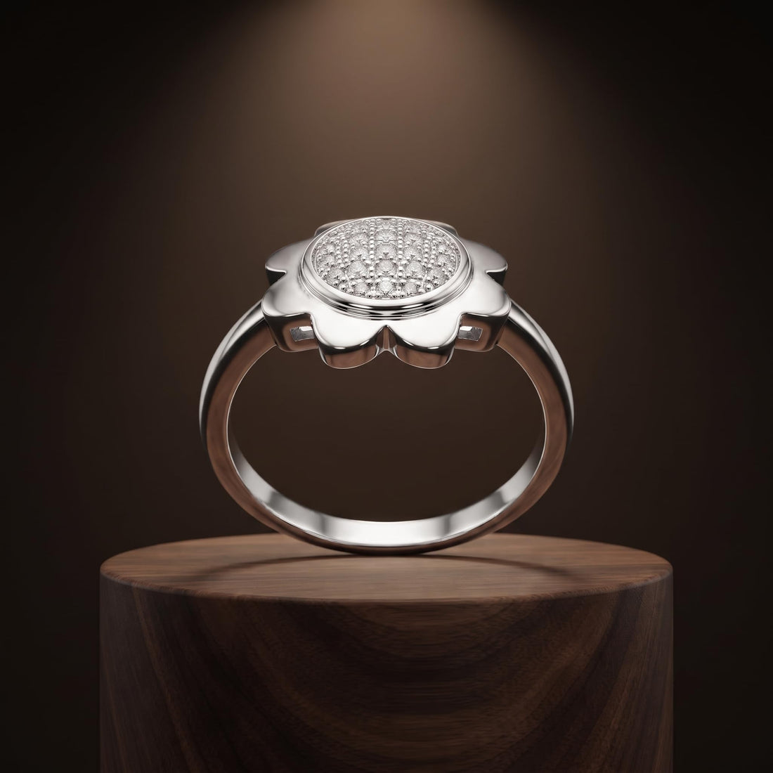 Silvme Dainty Daisy Crystal 925 sterling silver ring for women set with cubic zirconia — front view on white background