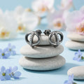 Interlocking Circle Stone-Set Stud Earrings, close-up detail
