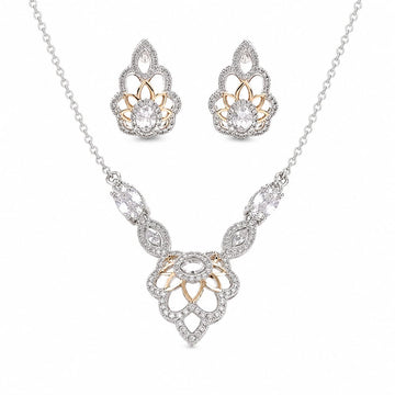 Cubic Zirconia 925 sterling silver pendant necklace and stud earrings jewellery set with cubic zirconia by Silvme â€” full necklace and earrings view