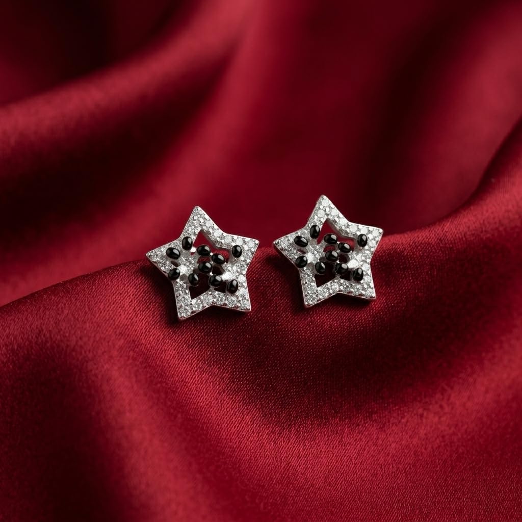 Black Star Stud Earrings, front product view