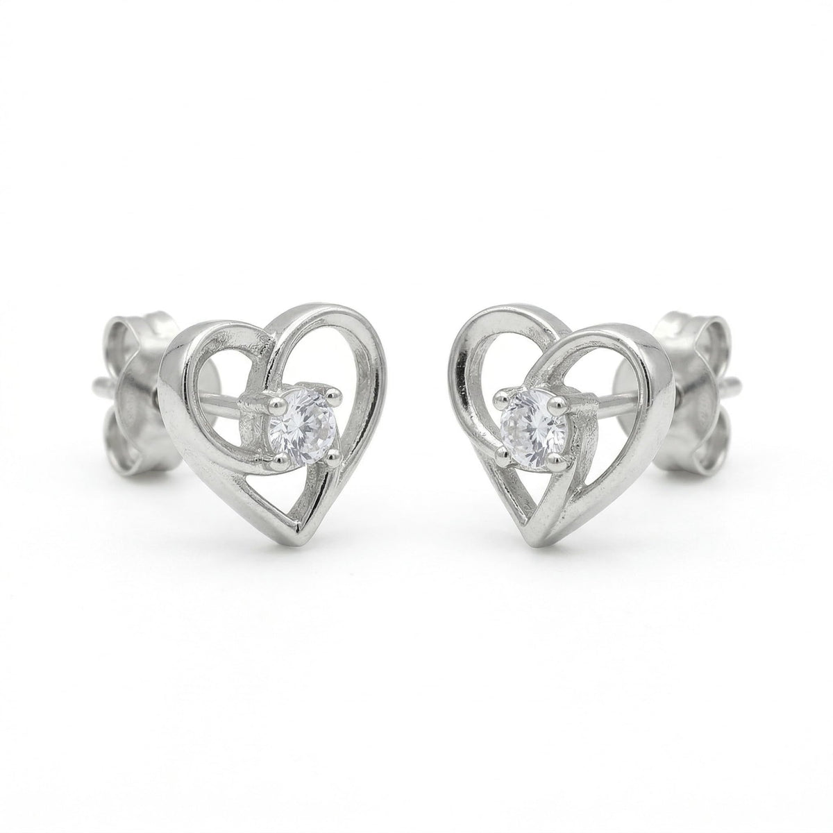 Open Heart Stone-Set Stud Earrings, front product view