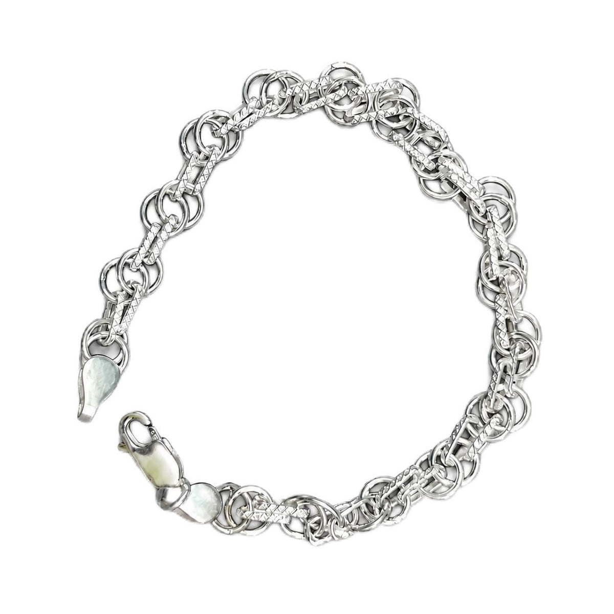 Silvme 925 sterling silver fine rolo chain bracelet for men laid flat on a white background