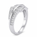 Silvme Triple Ribbon Crossover 925 sterling silver ring for women set with cubic zirconia — front view on white background