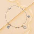 Charm, bead and chain detail on the Silvme tree of life tri-tone charm 925 silver anklet payal