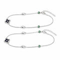 Styled view of the Silvme clover evil eye & green stone 925 sterling silver anklet for women