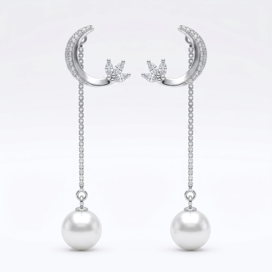 Crescent Moon Stone-Set Pearl-Look Accent Drop Earrings, front product view