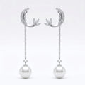 Crescent Moon Stone-Set Pearl-Look Accent Drop Earrings, front product view