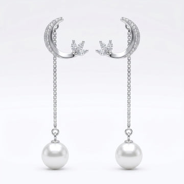 Crescent Moon Stone-Set Pearl-Look Accent Drop Earrings, front product view