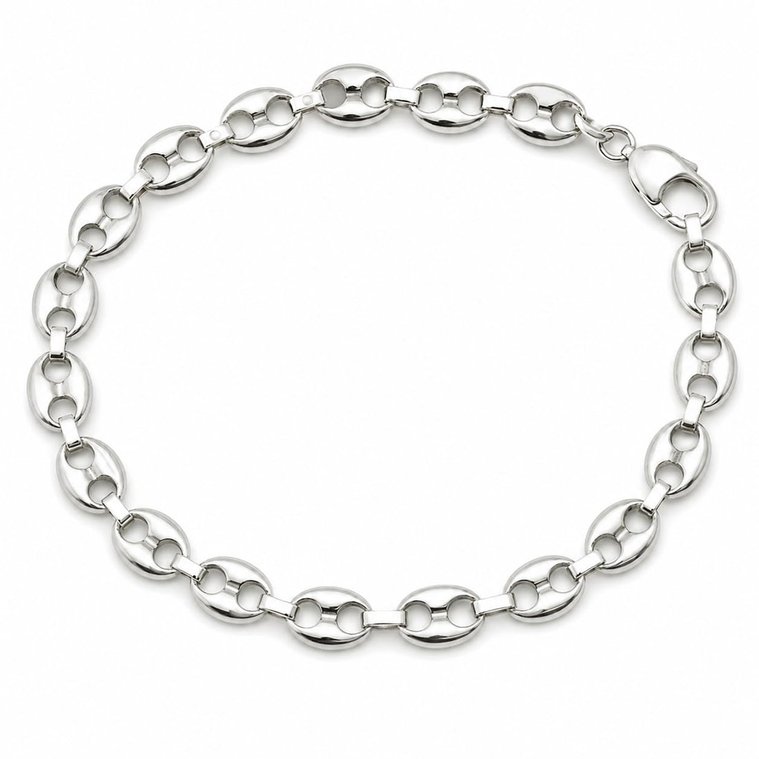 Silvme 925 sterling silver mariner link bracelet for men shaped into an oval on a white background