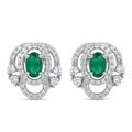 Green Oval Halo Stone-Set Stud Earrings, front product view