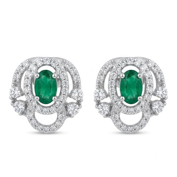 Green Oval Halo Stone-Set Stud Earrings, front product view