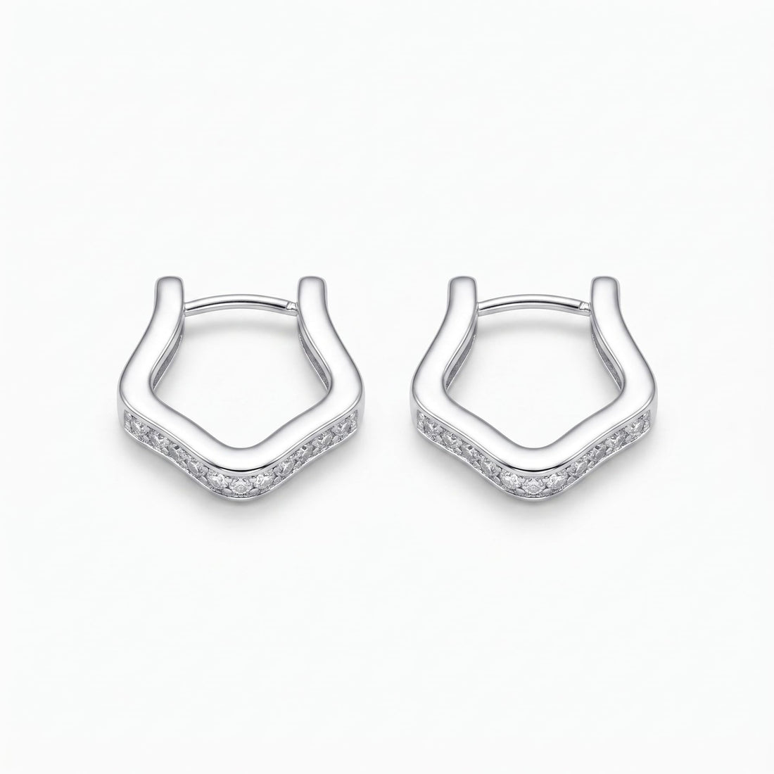 Silvme 925 Sterling Silver Pentagon Hoop Earrings with CZ for women - white-background product photo of silver bali hoop earrings