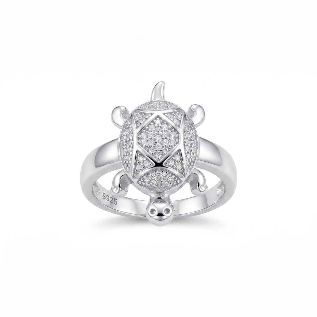 Silvme marquise turtle 925 sterling silver ring for women with marquise stone panel across the shell