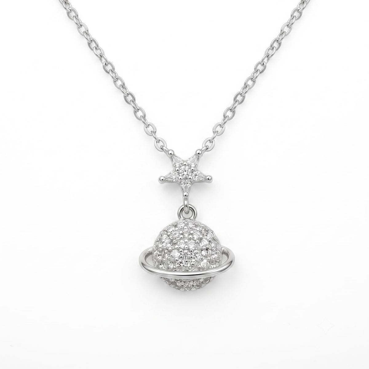 Silvme Planet & Star Pendant Necklace, crafted in 925 sterling silver for women, refined silver accessory