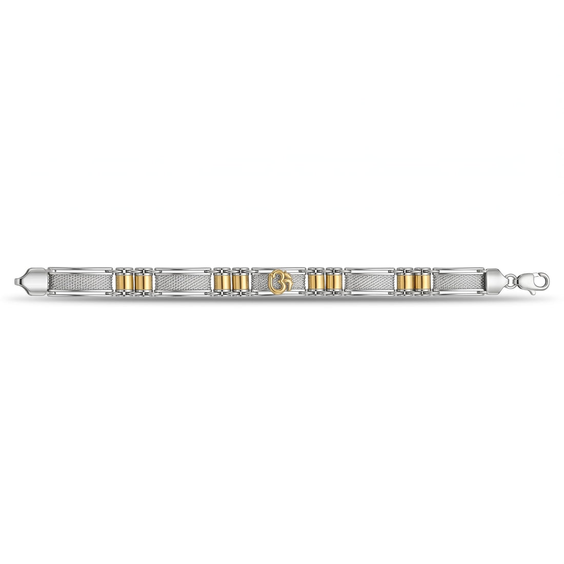 Silvme 925 sterling silver two-tone bar link bracelet for men laid flat on a white background