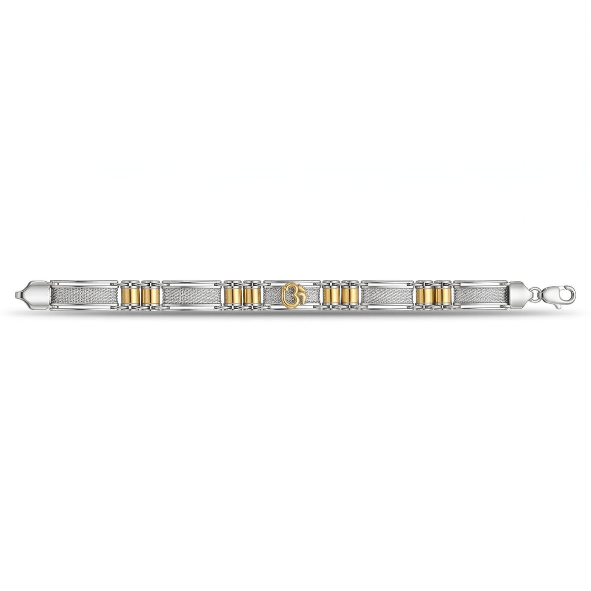 Silvme 925 sterling silver two-tone bar link bracelet for men laid flat on a white background