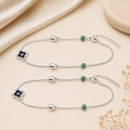 Clasp and adjustable extension-chain detail of the Silvme clover evil eye & green stone silver anklet