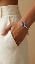 Silvme Evil Eye Bracelet in 925 silver – Blue CZ Nazar Protection Bracelet, minimal modern styling