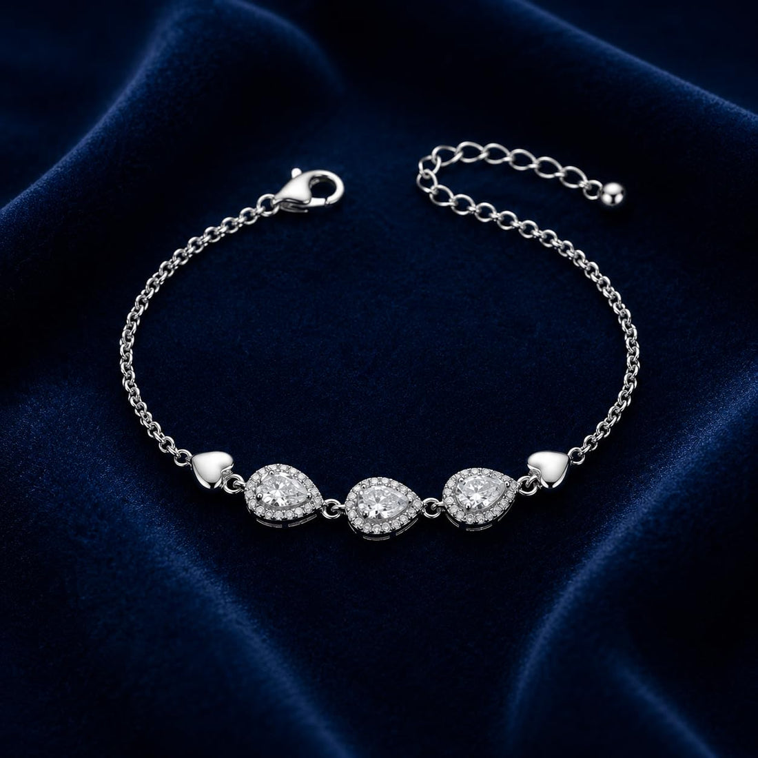 Silvme Heart Charm CZ Bracelet in 925 sterling silver with cubic zirconia, jewellery for women