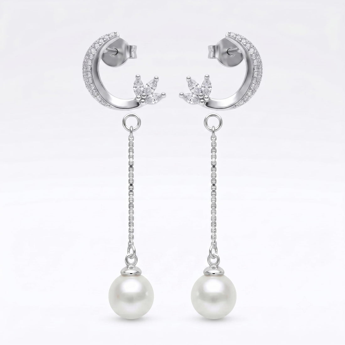 Crescent Moon Stone-Set Pearl-Look Accent Drop Earrings, front product view