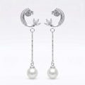 Crescent Moon Stone-Set Pearl-Look Accent Drop Earrings, close-up detail