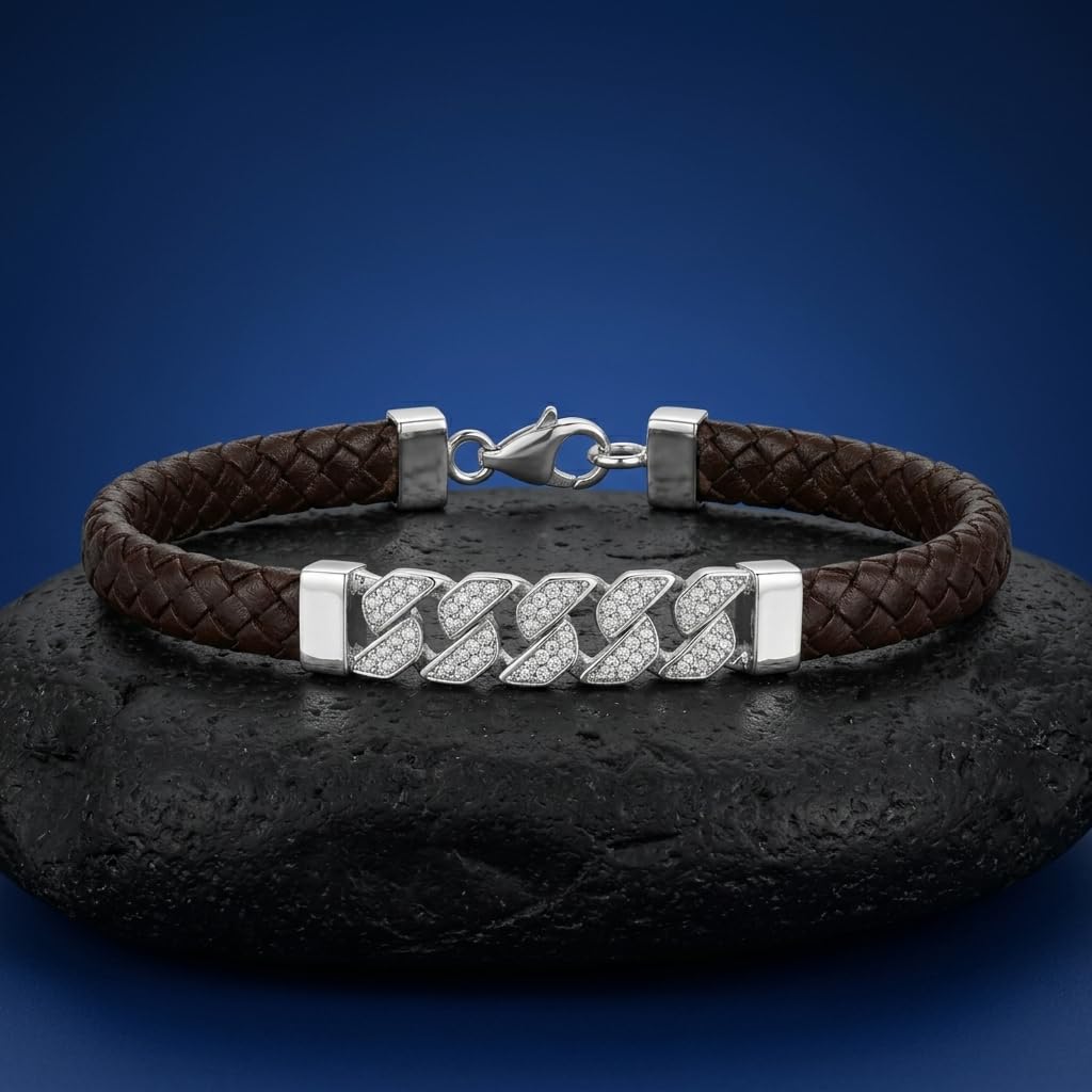 Lobster clasp and end links on the Silvme braided cord bracelet with pave bar