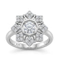Silvme Art Deco Starburst 925 sterling silver ring for women set with cubic zirconia — front view on white background