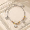 Silvme 925 Sterling Silver Tri-Tone Geometric & Star Anklet for Women & Girls