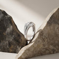 Silvme Triple Ribbon Crossover 925 sterling silver ring for women set with cubic zirconia — close-up detail