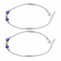 Charm, bead and chain detail on the Silvme blue evil eye snake chain 925 silver anklet payal