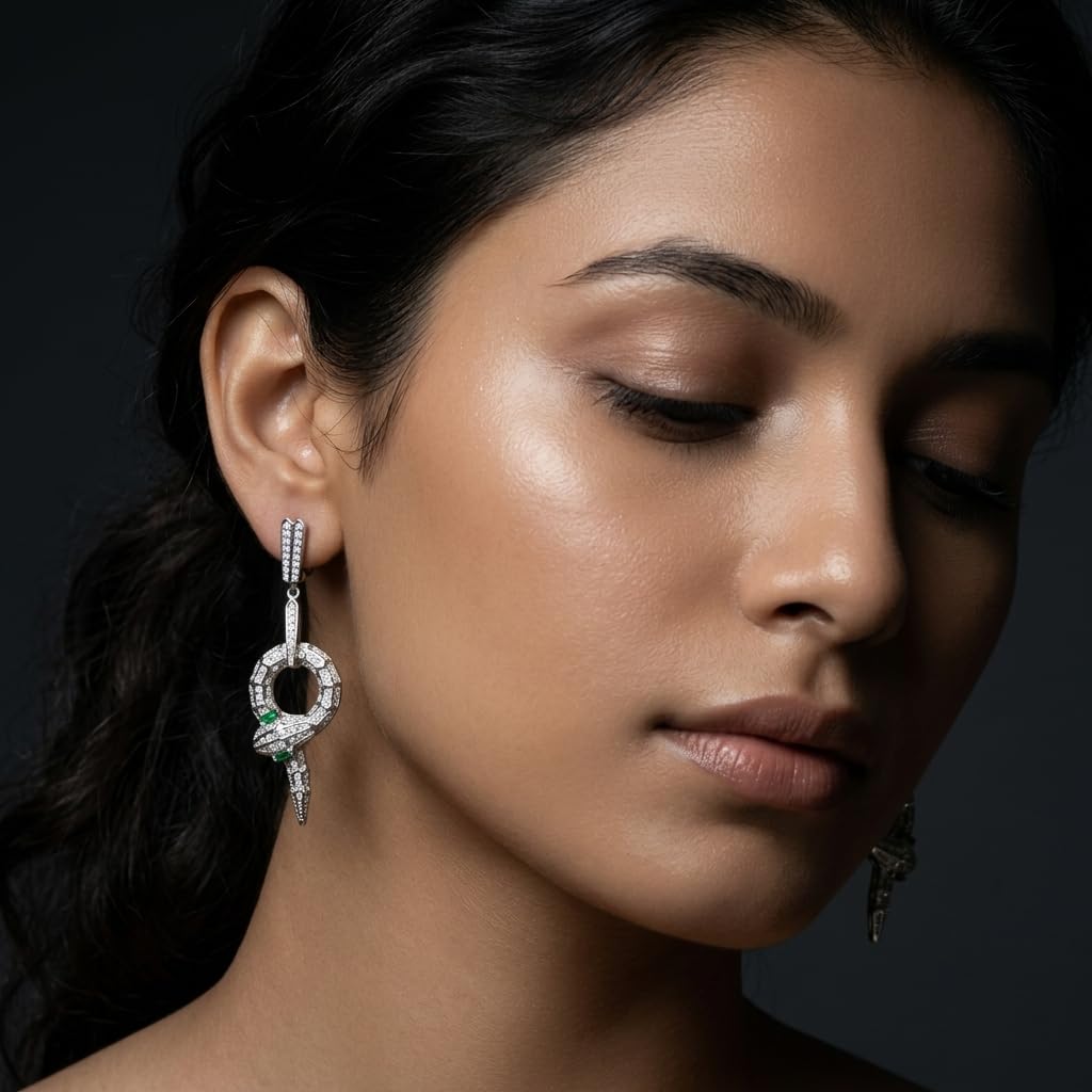 Serpent Snake Statement Stone-Set Drop Earrings, additional product view 4