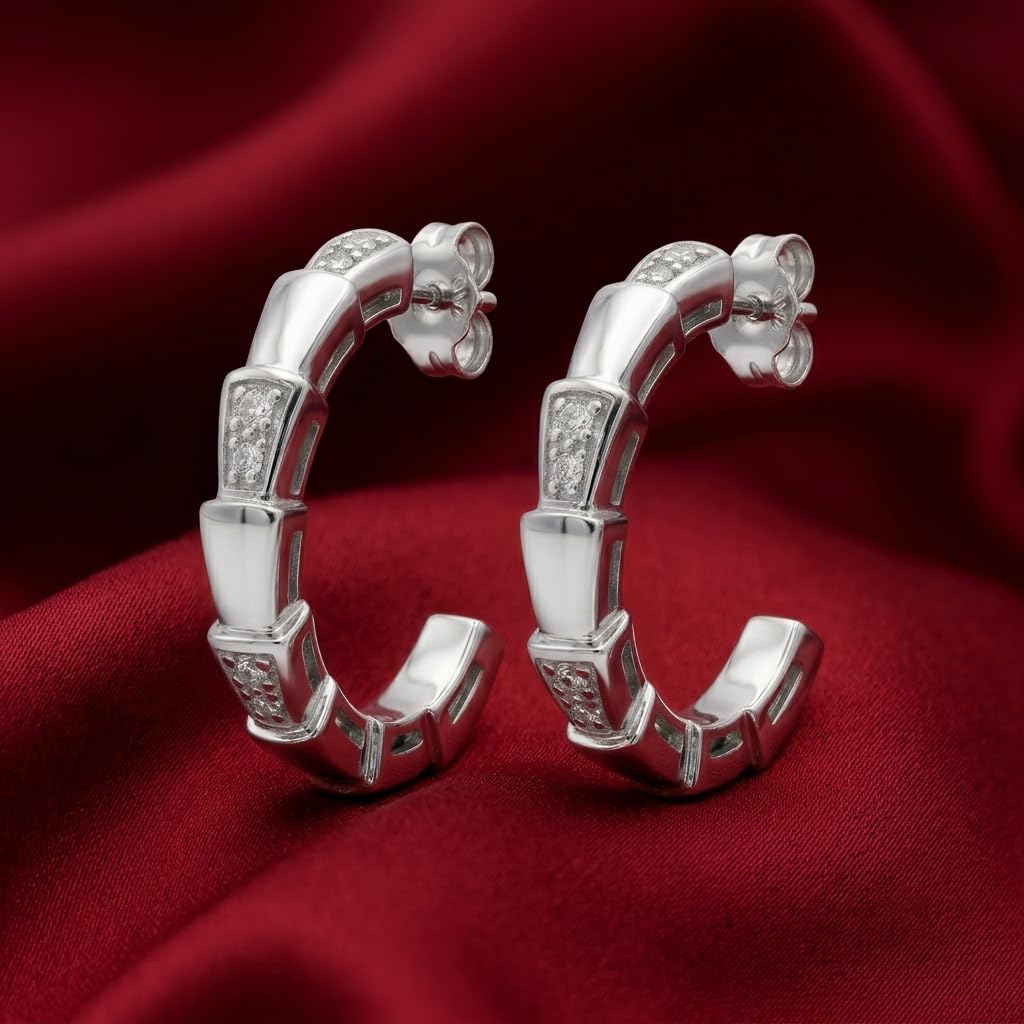 Engraved Segmented Half-Hoop Stud Earrings, close-up detail