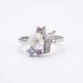 Silvme Pearlescent Leaf Bloom 925 sterling silver ring for women with a pearl-effect accent — front view on white background