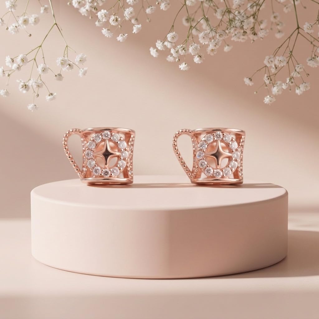 Openwork Mug Charm 925 silver stud earrings for women, office wear, alternate angle