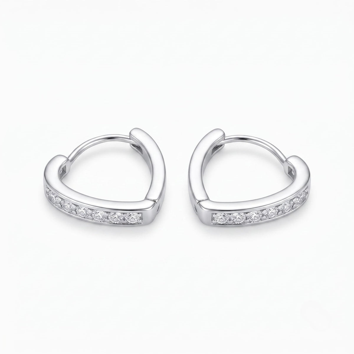 Silvme 925 Sterling Silver Heart Hoop Earrings with CZ for women - white-background product photo of silver bali hoop earrings