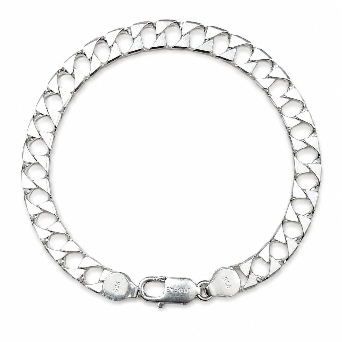Silvme 925 sterling silver wide curb chain bracelet for men shaped into an oval on a white background