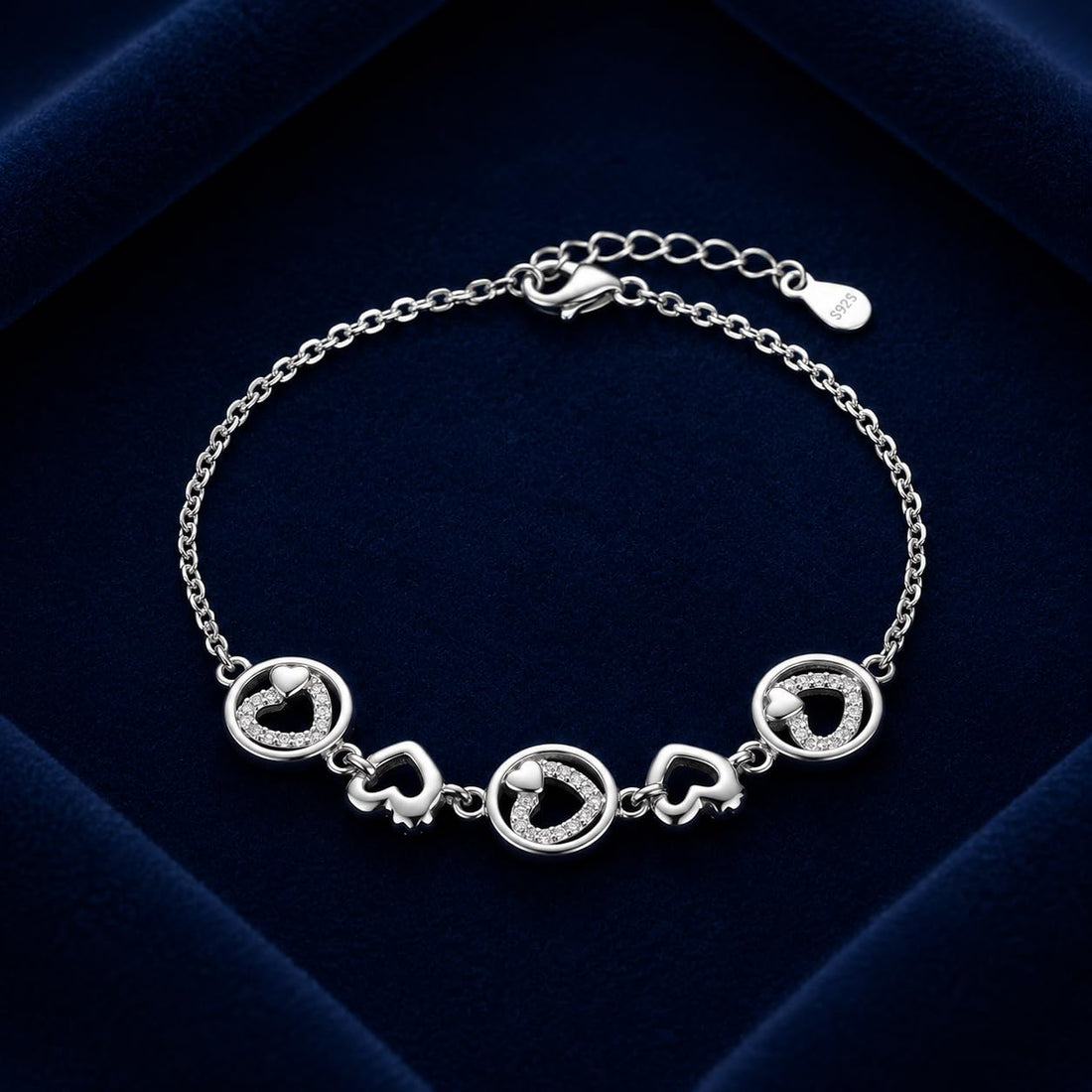 925 silver Heart & Charm Bracelet Set by Silvme, well suited as an anniversary gift for women