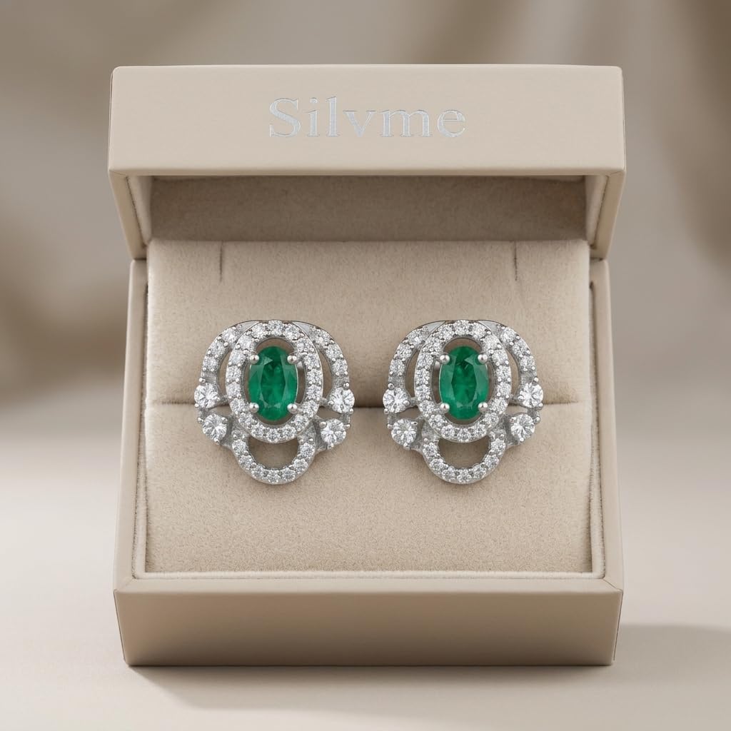 Green Oval Halo Stone-Set Stud Earrings, additional product view 7