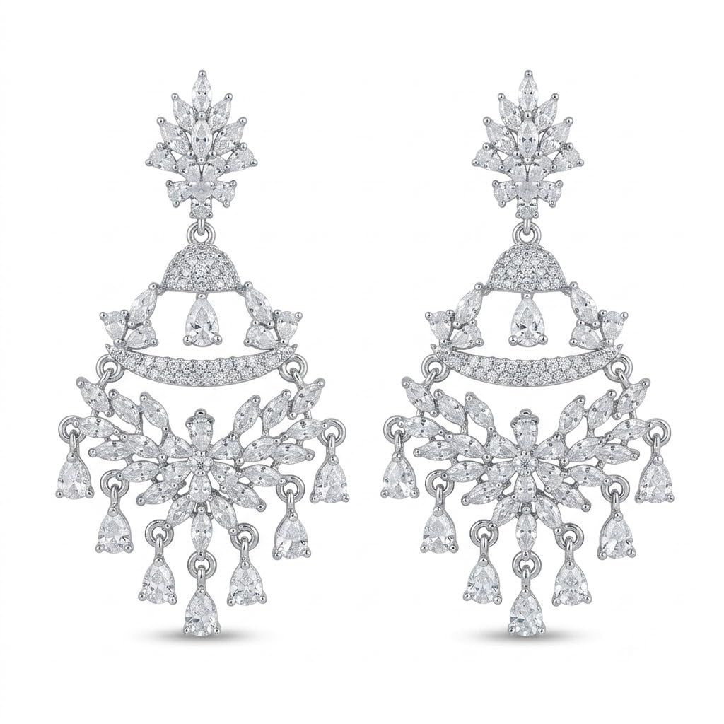 Stone-Set Fan Chandelier Drop Earrings, front product view